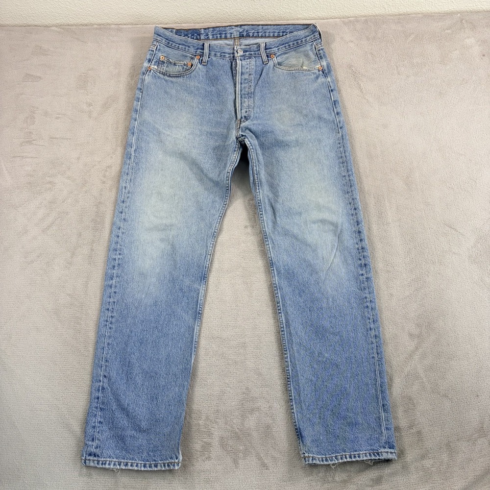 Vintage Levis 501 Jeans Men 34x32 (Tag 36x32) Blue Denim Button Fly Made Poland
